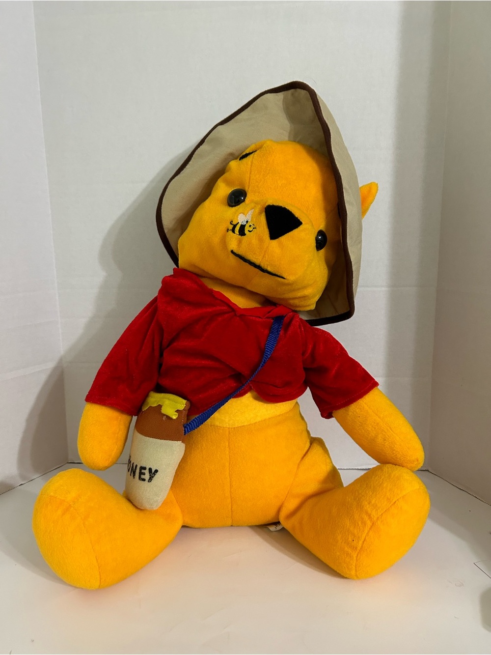 Vintage 1990s Large Plush 25" Honey Jar Winnie the Pooh Bear Bee On Nose